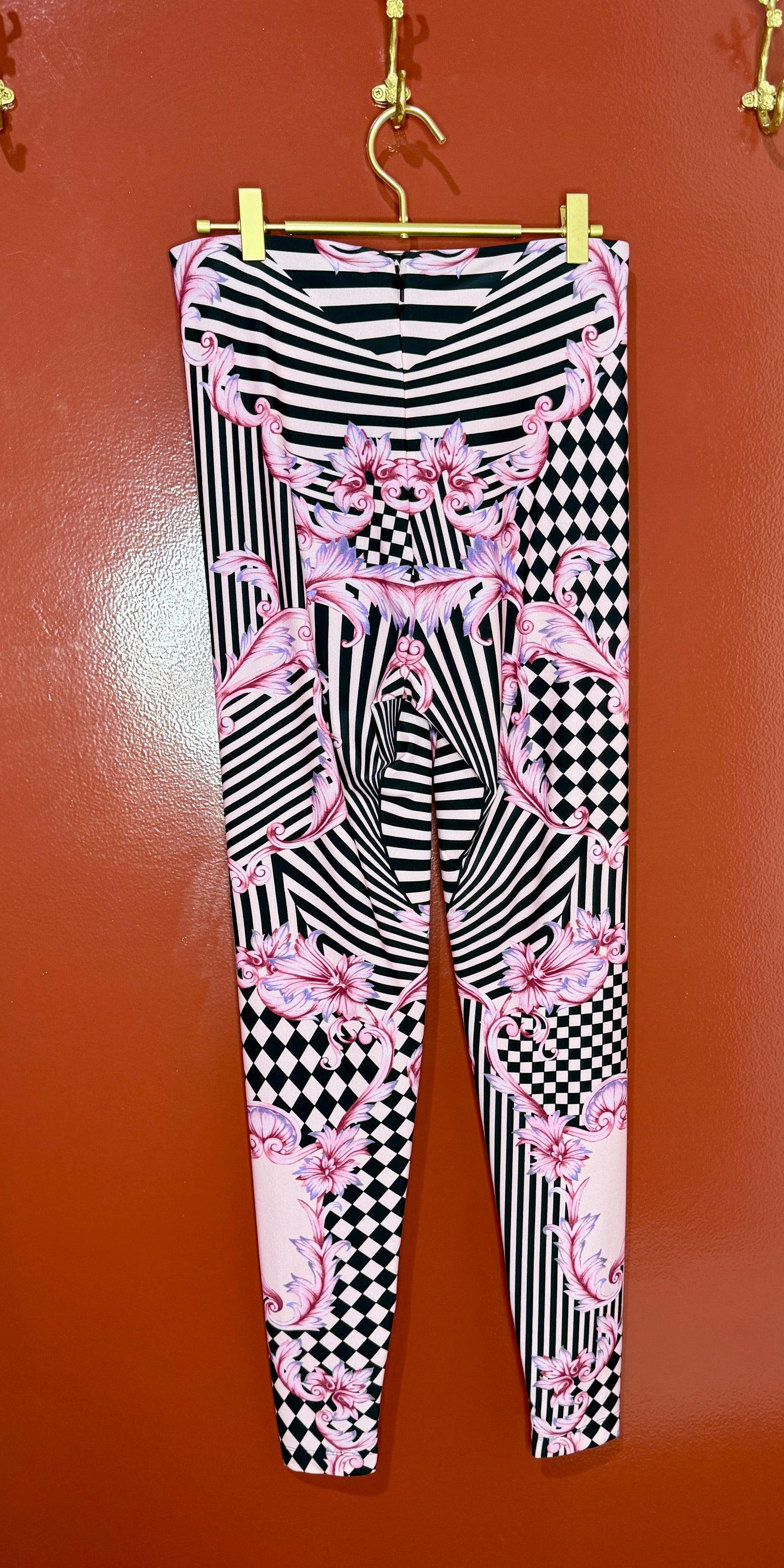 Versace Pink and Black Back Zip Leggings 42