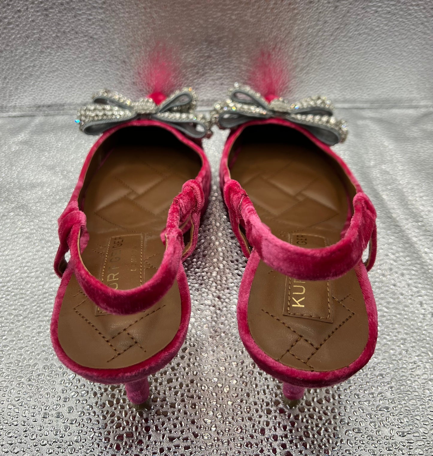 Kurt Geiger Pink Velvet Rhinestone Bow Kitten Heels 39