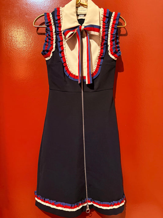 Gucci Dress Blk With Red & Blue Ribbon XS