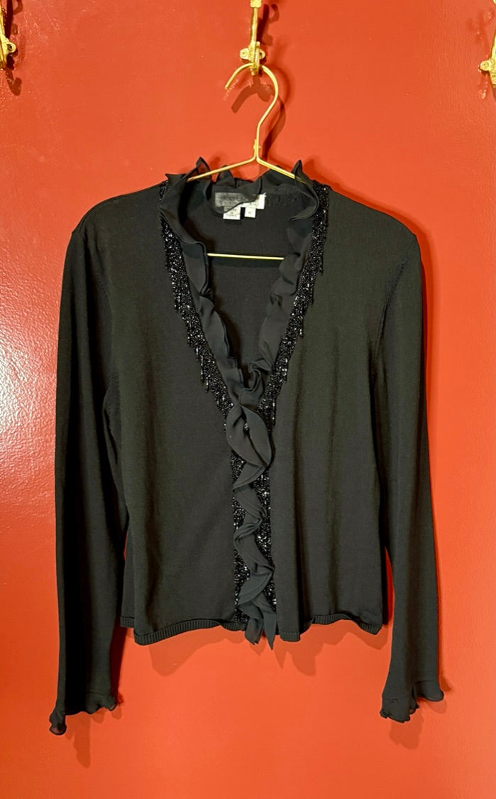 Kay Unger Black Sweater XL Beaded Ruffle