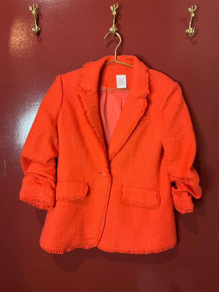 Cinq a Sept Orange Boucle Blazer XL