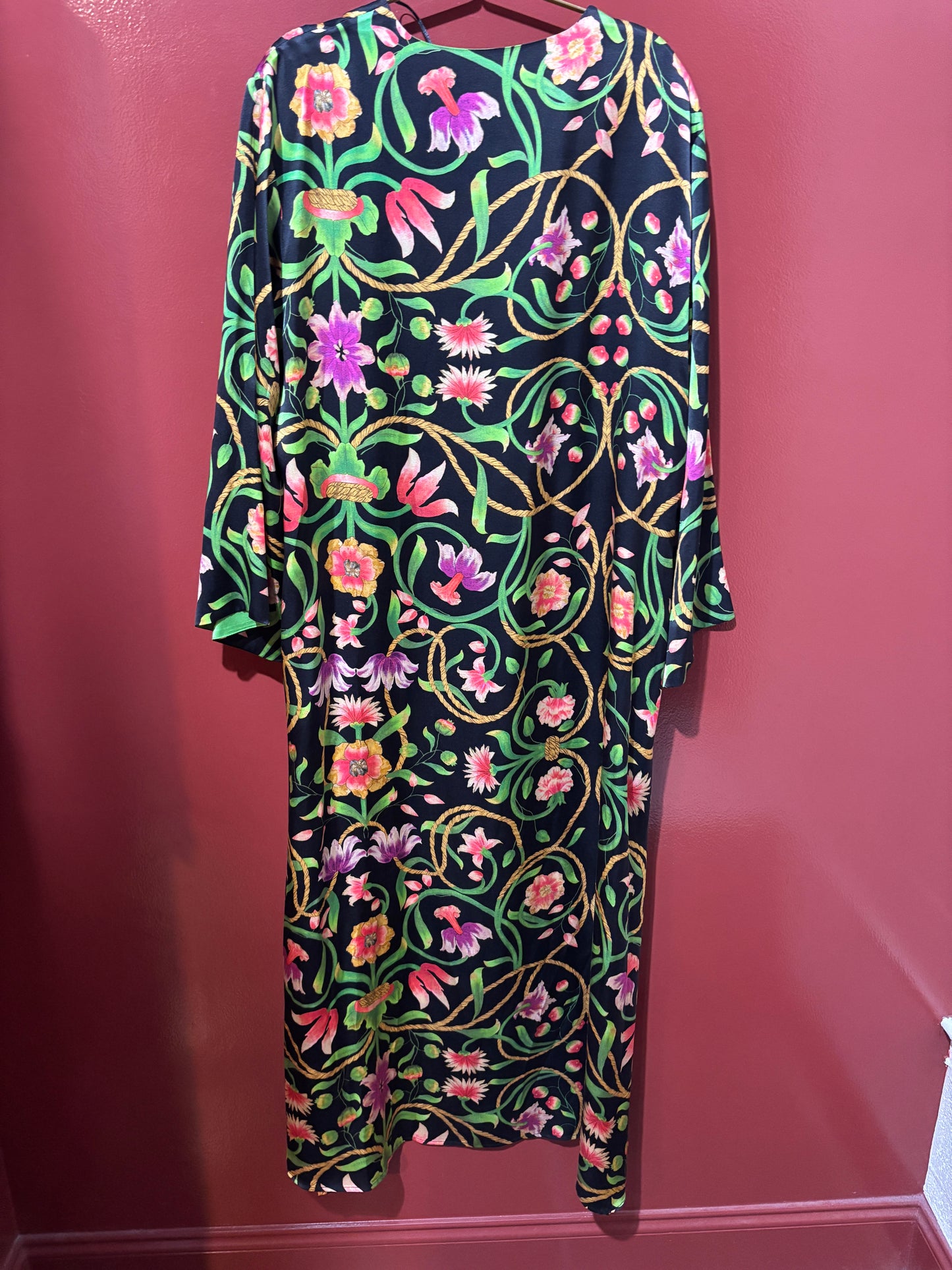 Josie Natori Black Floral Silk Dress XL