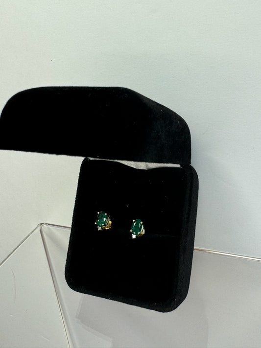 14k Emerald & Diamond Studs