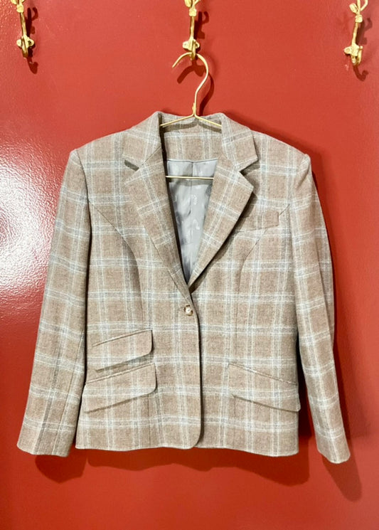 Double R Wool Plaid Brown Blazer M