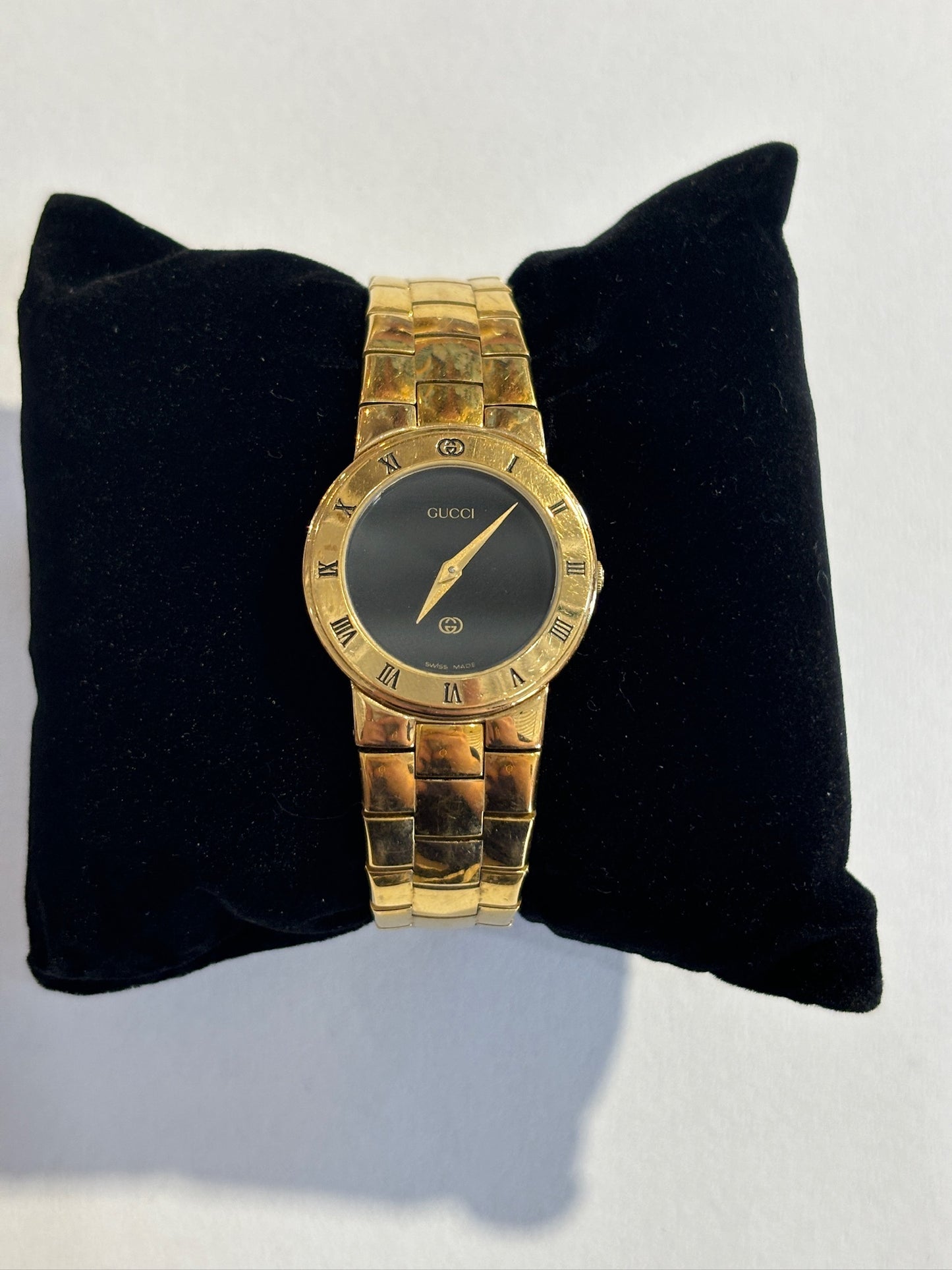 Gucci Gold Plated Black Dial Watch