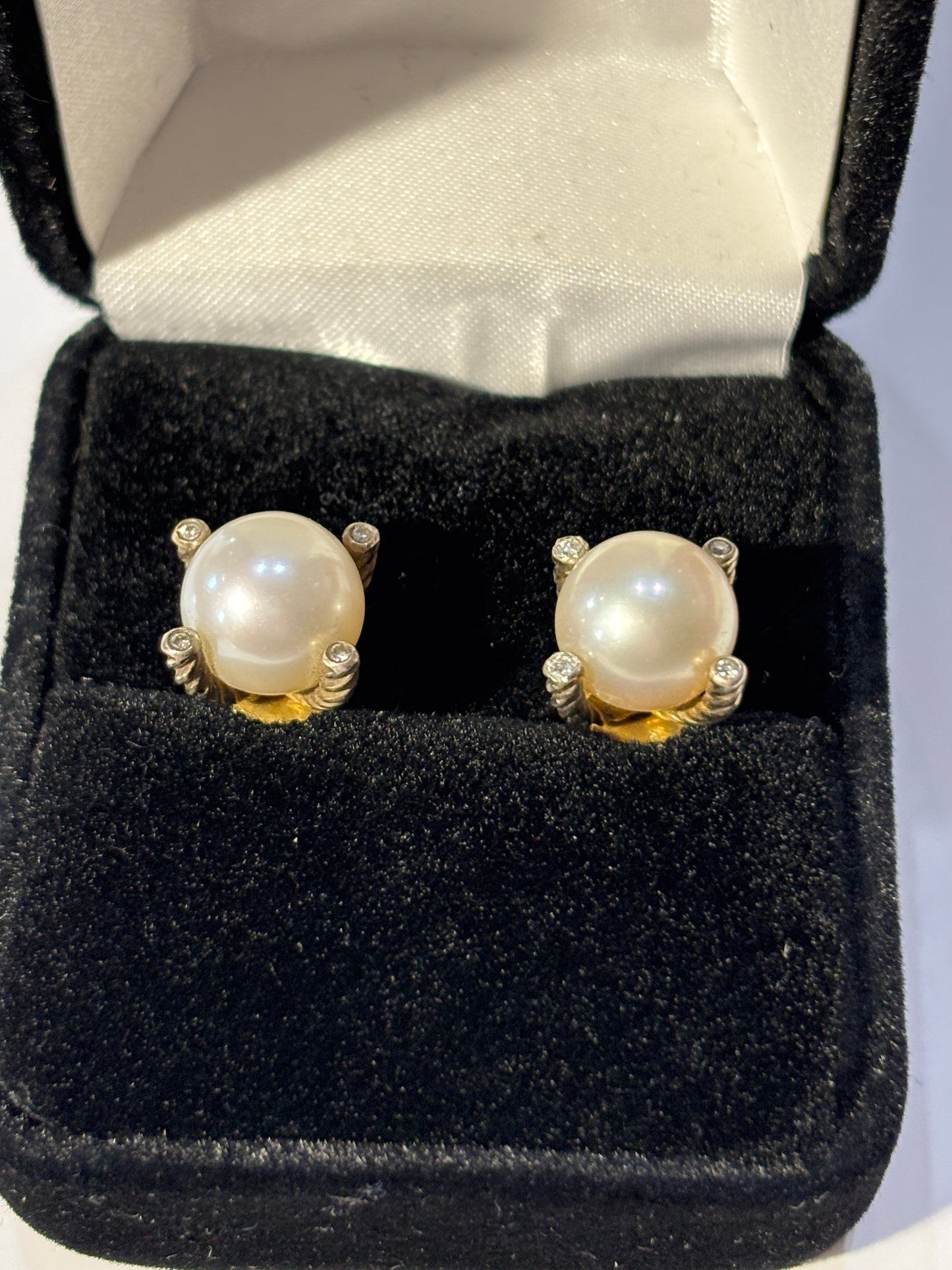 Pearl + Diamond Stud Earrings