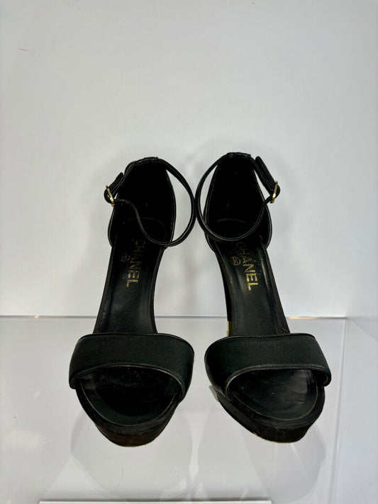 Chanel Heels Black Ankle Strap 39