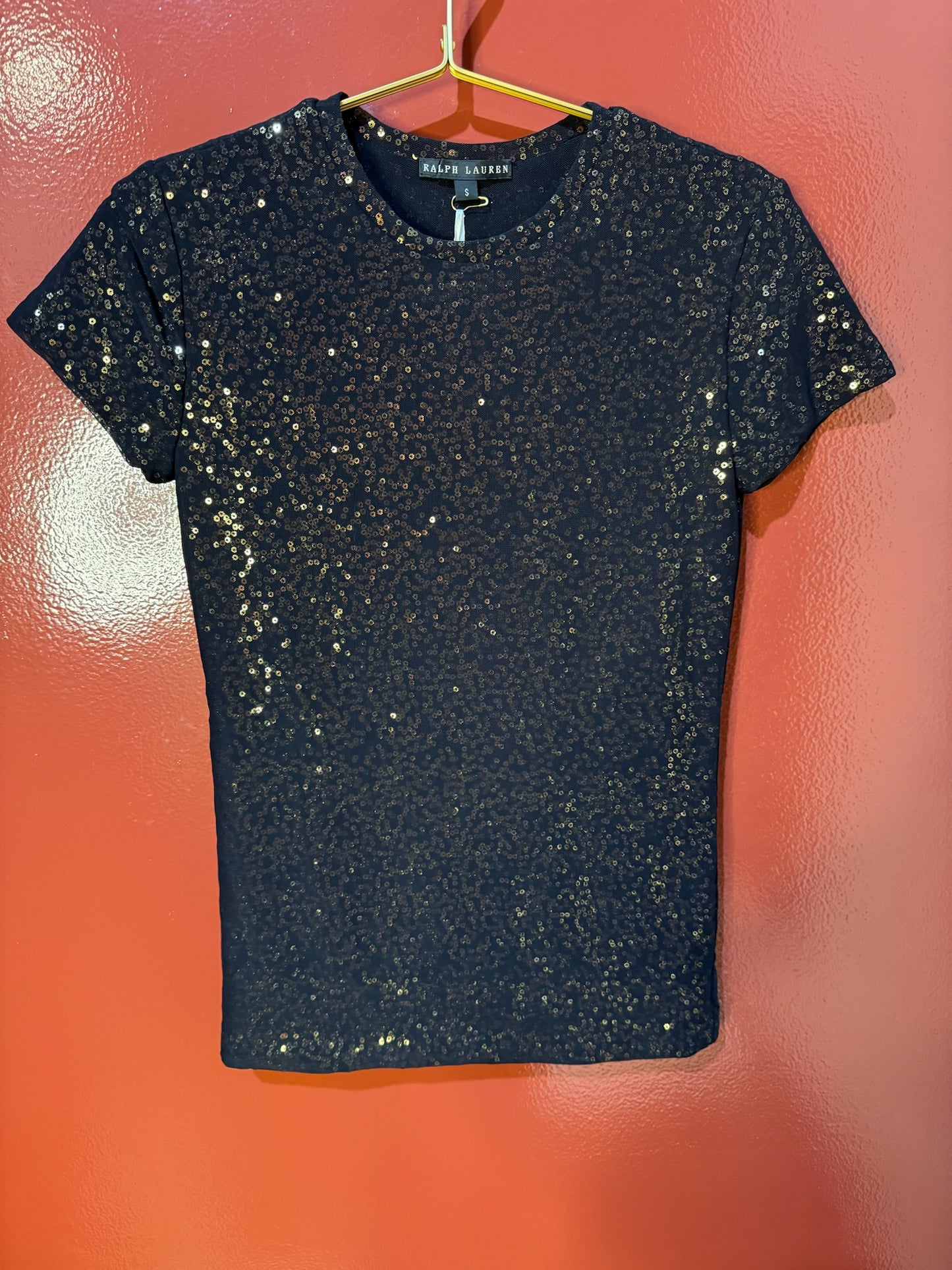 Ralph Lauren Sequins Gold & Black Top S