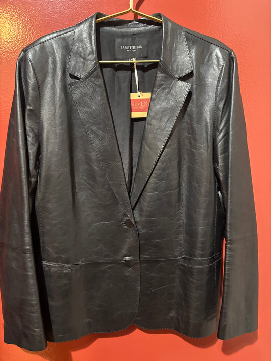 Lafayette 148 Black Leather Blazer Size 14