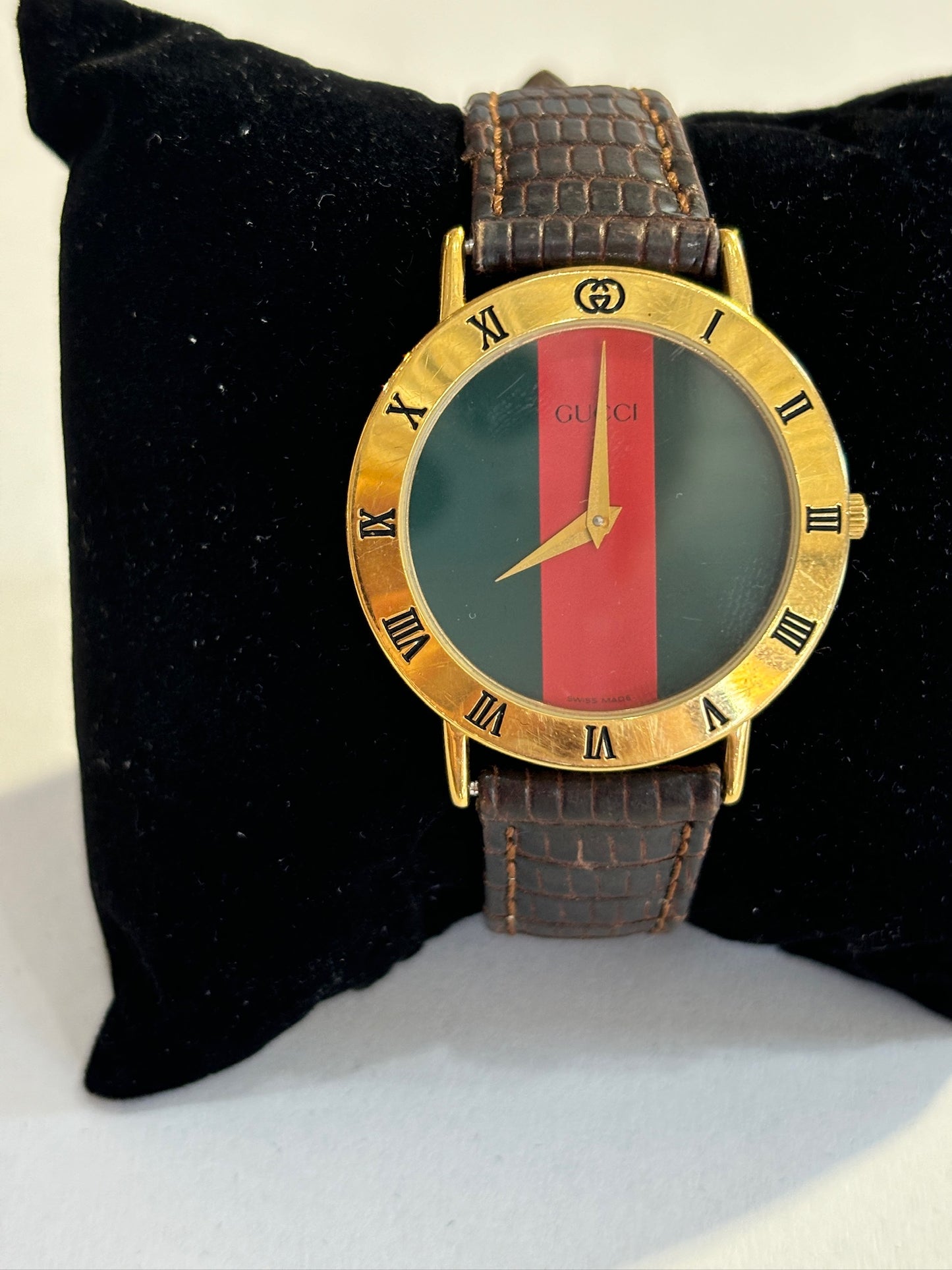 Gucci Red and Green Leather Watch Vintage