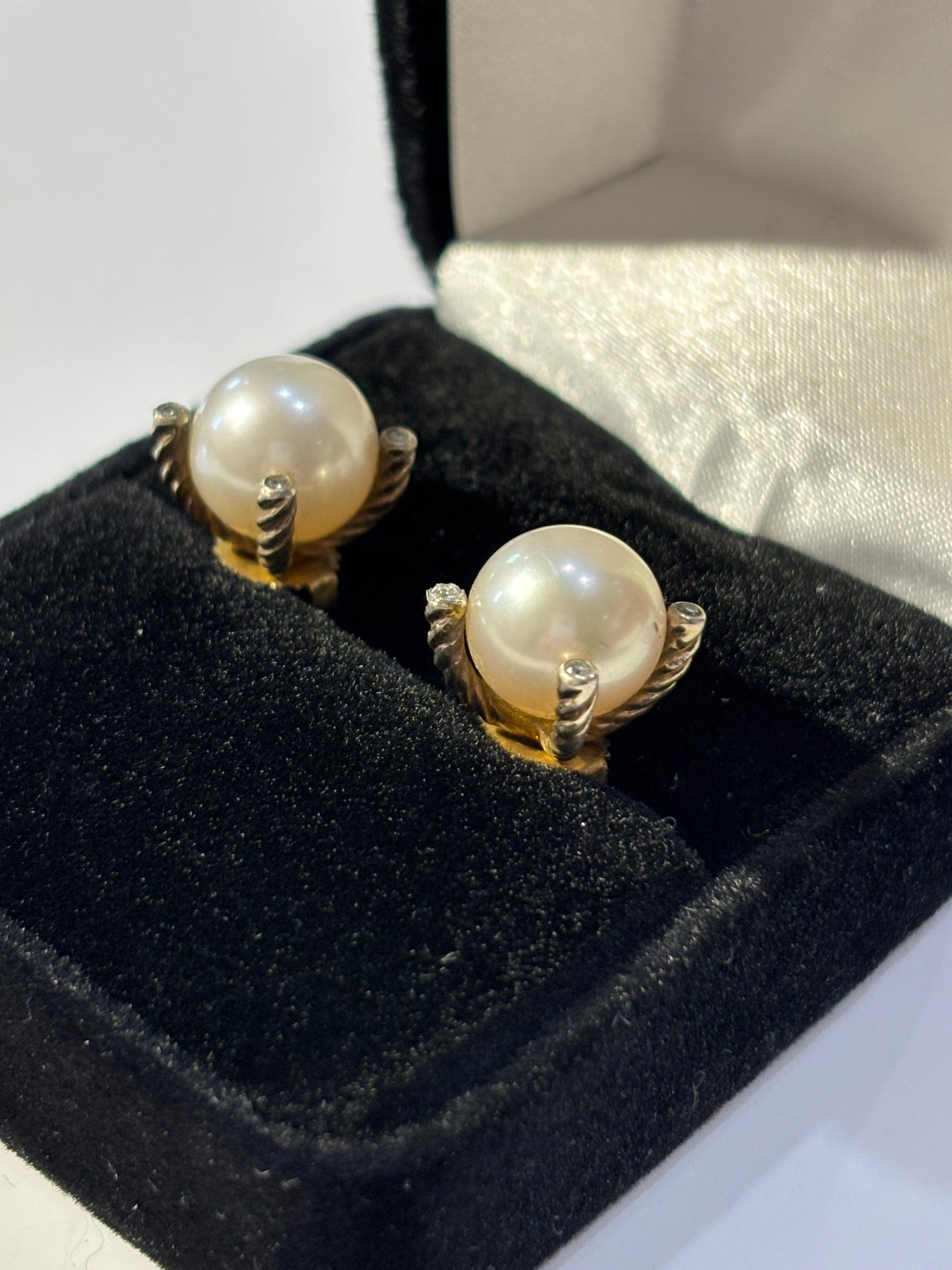Pearl + Diamond Stud Earrings