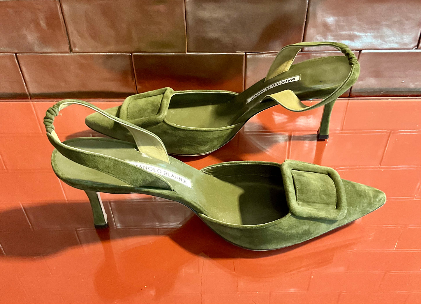 Manolo Blahnik Green Seude Heels 41