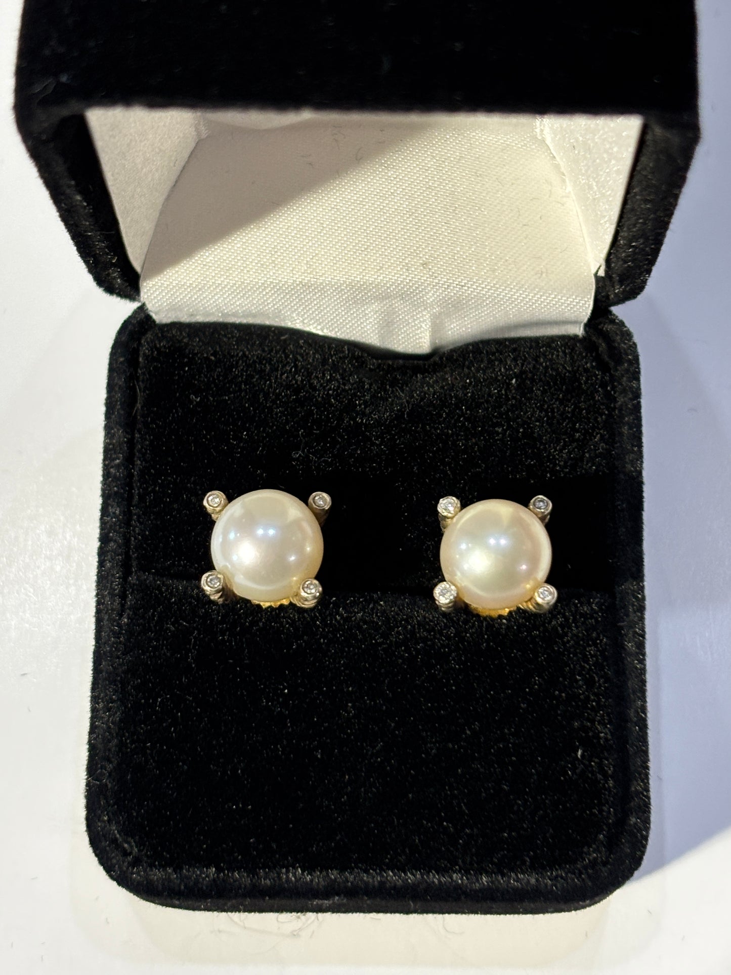Pearl + Diamond Stud Earrings