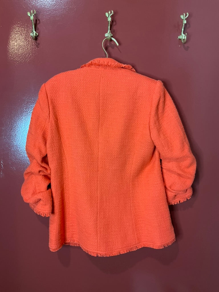 Cinq a Sept Orange Boucle Blazer XL