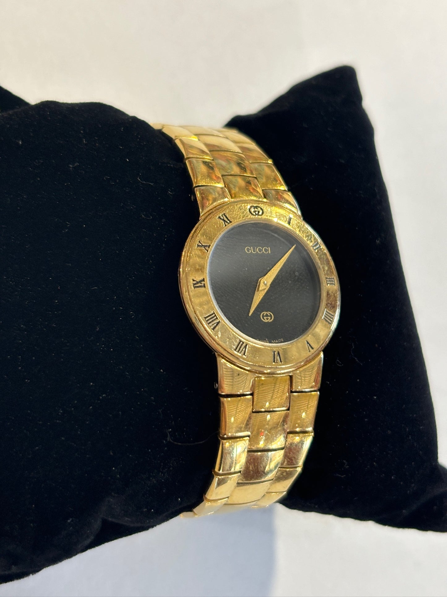 Gucci Gold Plated Black Dial Watch