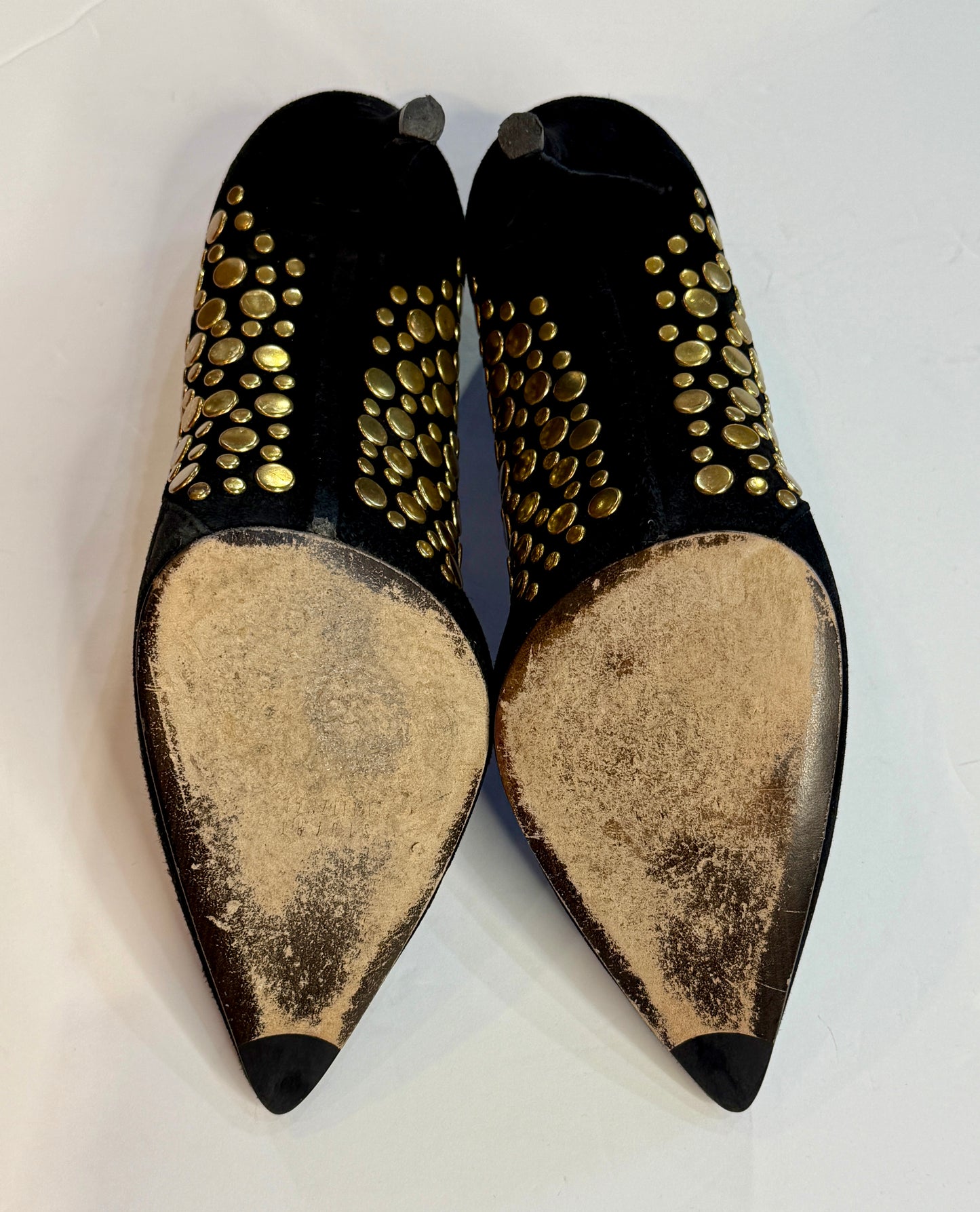 Stuart Weitzman Black Suede Heels with Brass Studs 9