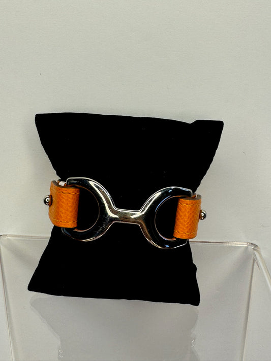 Hermes Pavane Silver/Orange Leather Bracelet