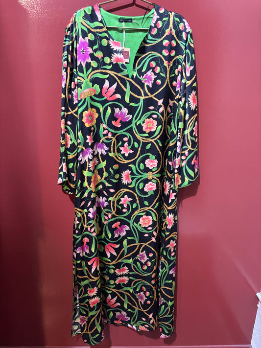 Josie Natori Black Floral Silk Dress XL