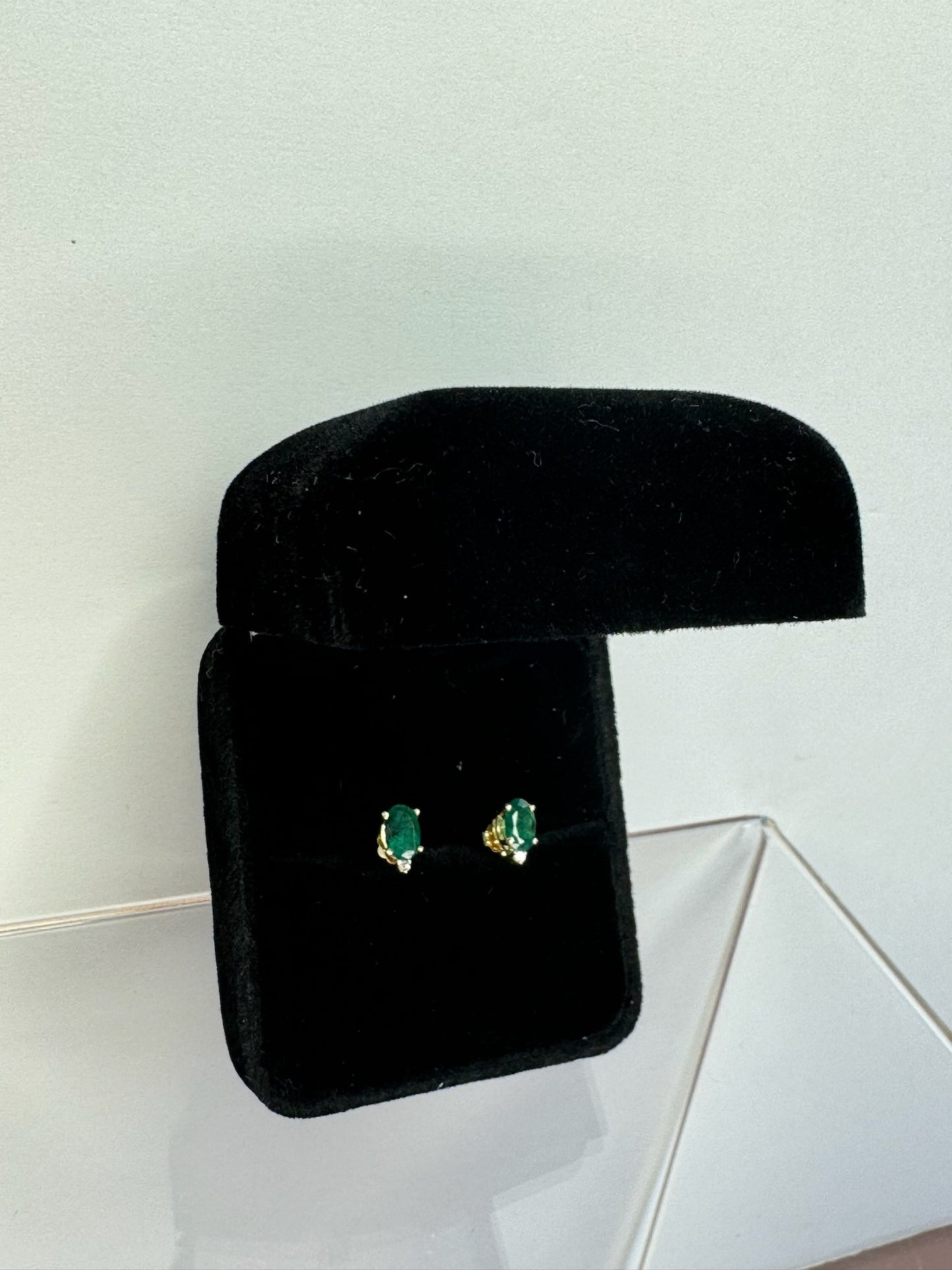 14k Emerald & Diamond Studs