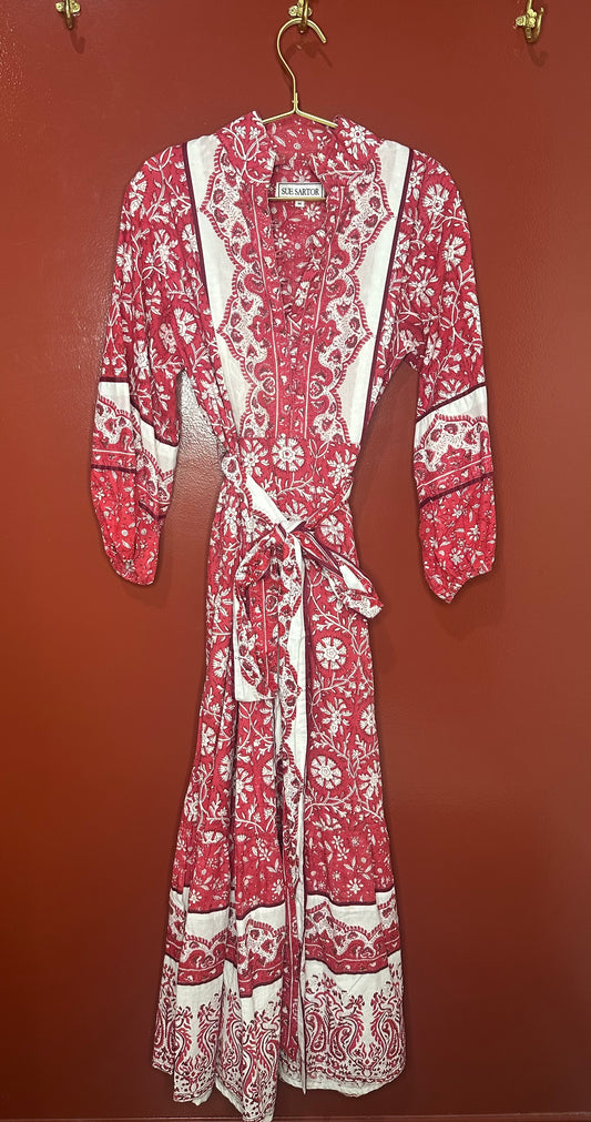 Sue Sartor Long Red Patterned Dress M