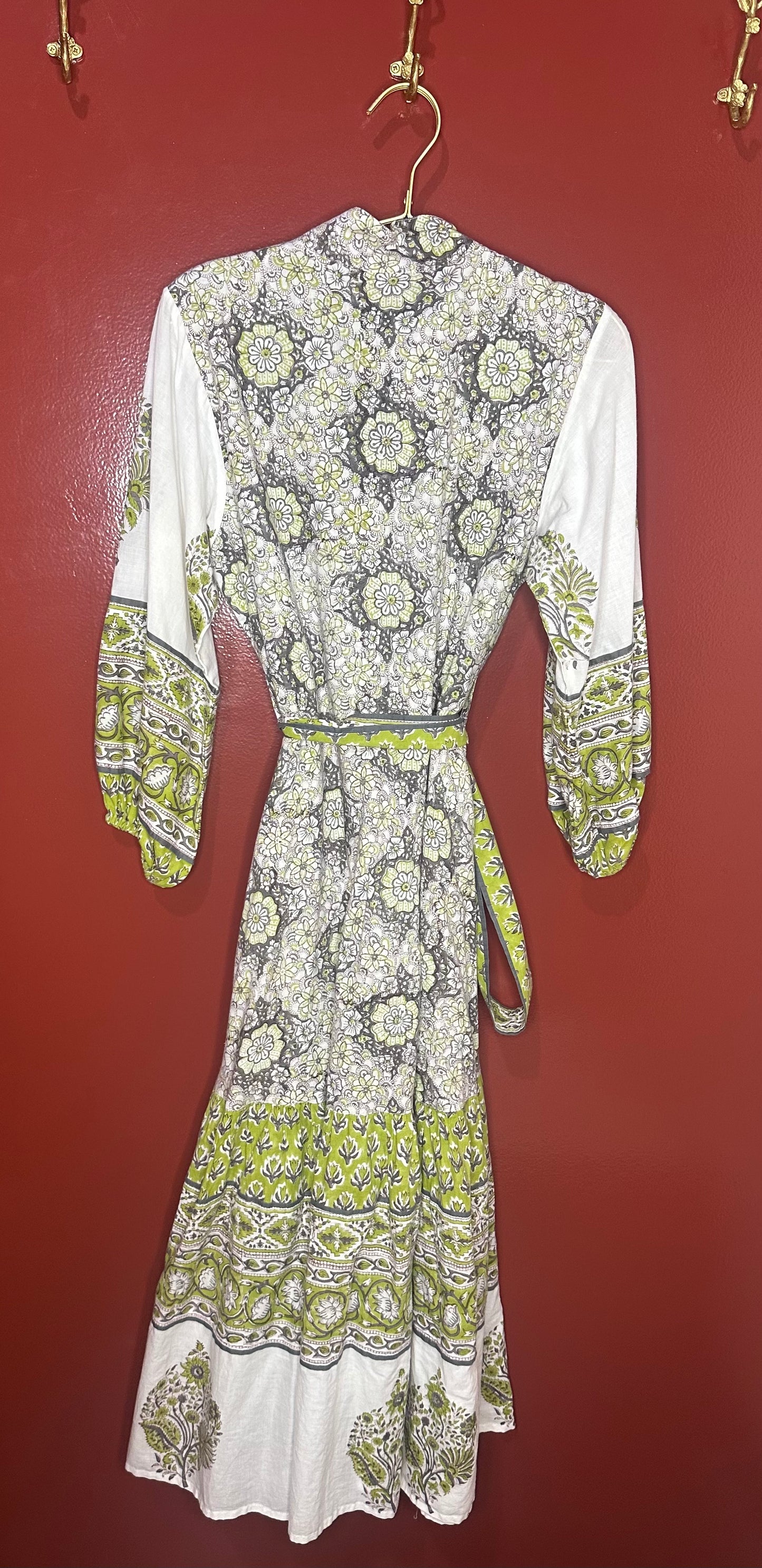 Sue Sartor Long Green Patterned Dress M