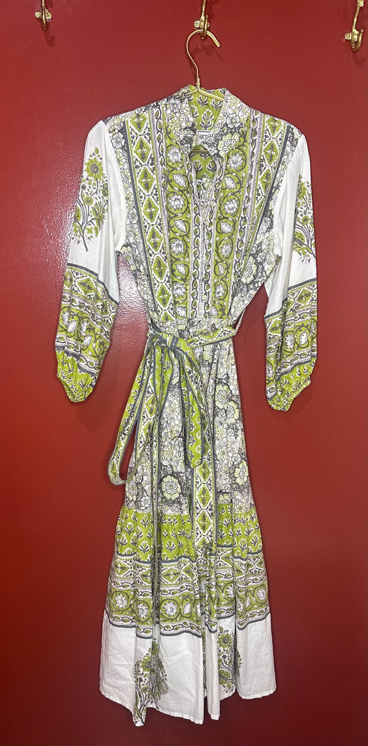 Sue Sartor Long Green Patterned Dress M