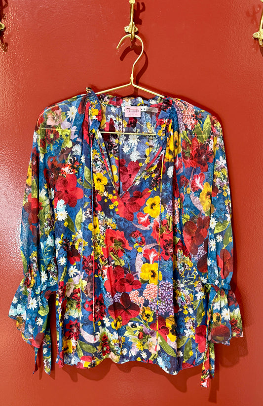 Alice + Olivia Long Sleeve Floral Sheer Top S