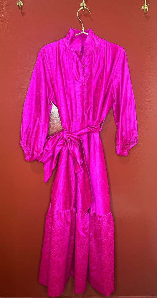 Sue Sartor Hot Pink Silk Maxi Dress M