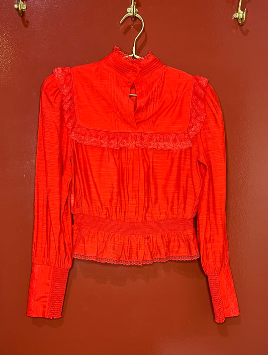 Hunter Bell Red Lace Trim Top L