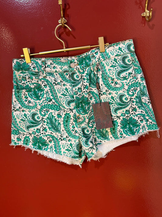 Etro Green Pattern Jean Shorts M