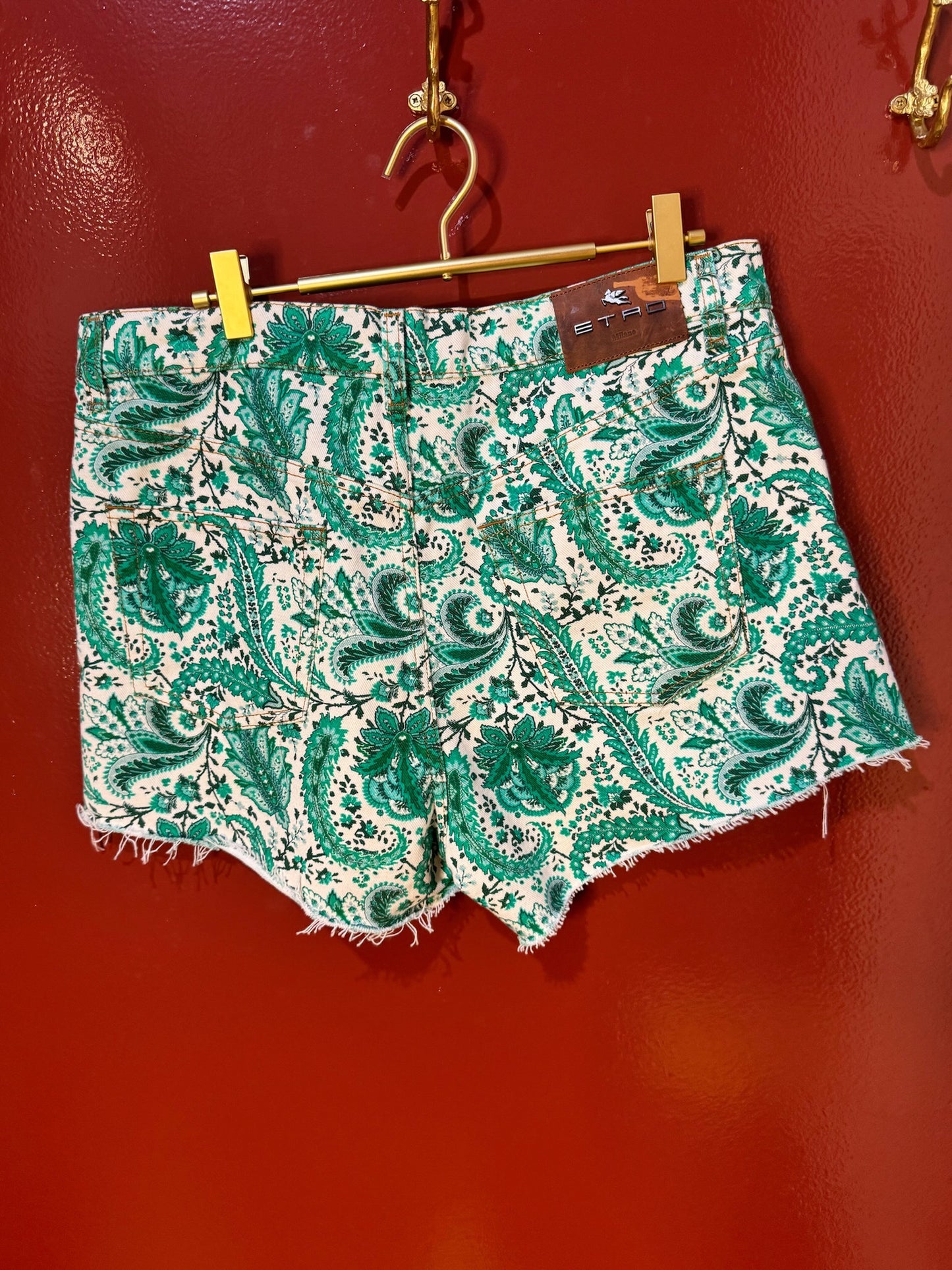 Etro Green Pattern Jean Shorts M