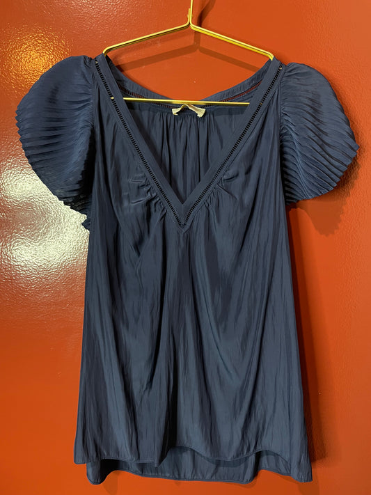 Ramy Brook Navy Top W Pleated Sleeves S