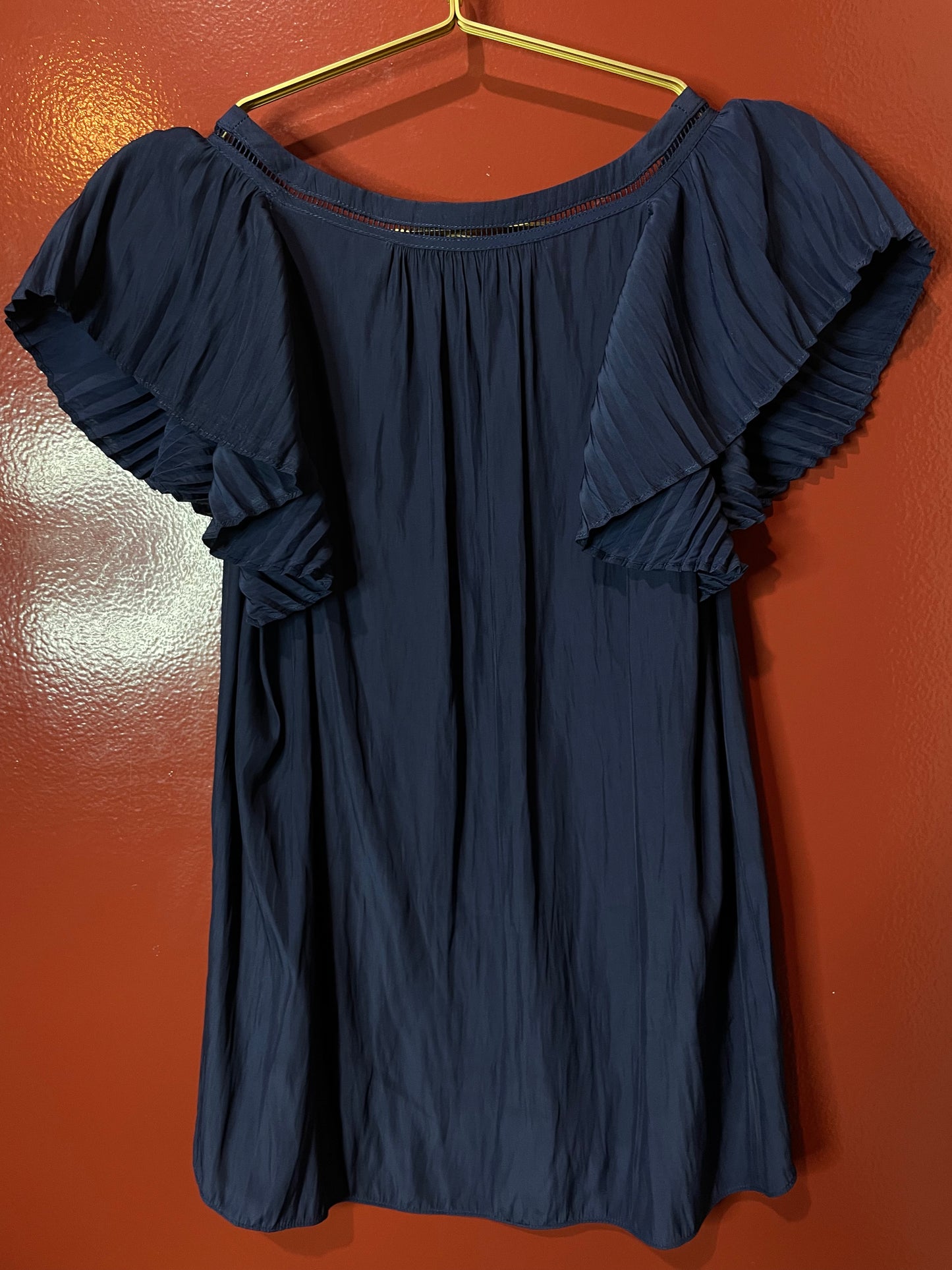 Ramy Brook Navy Top W Pleated Sleeves S