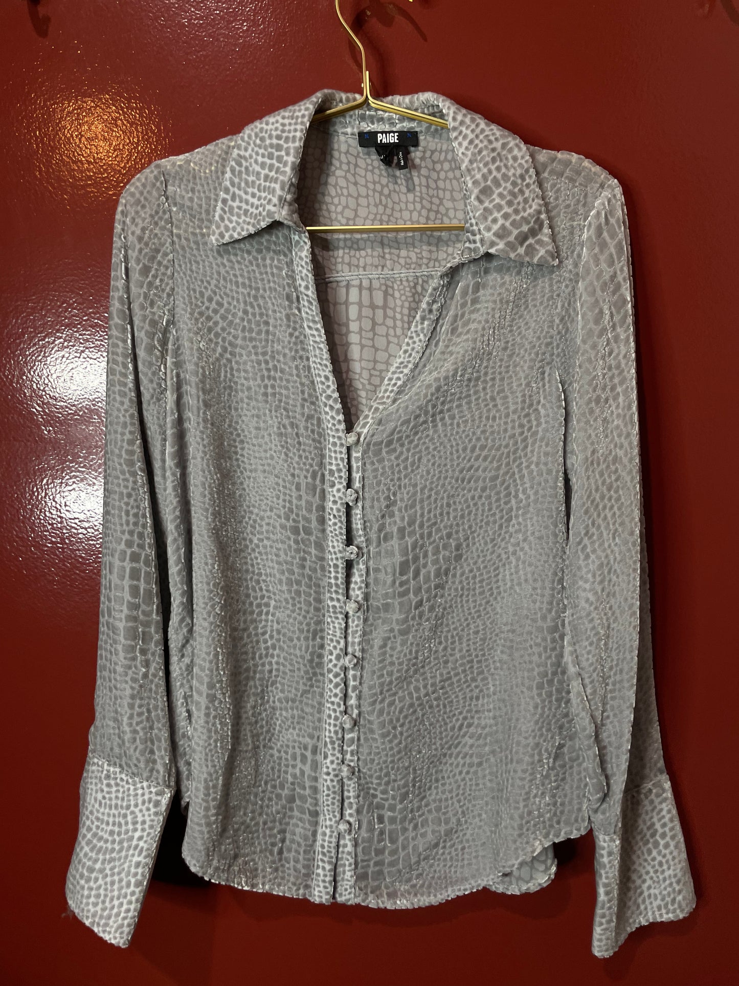 Paige Gray Velvet Button Down Top S