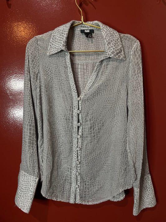 Paige Gray Velvet Button Down Top S