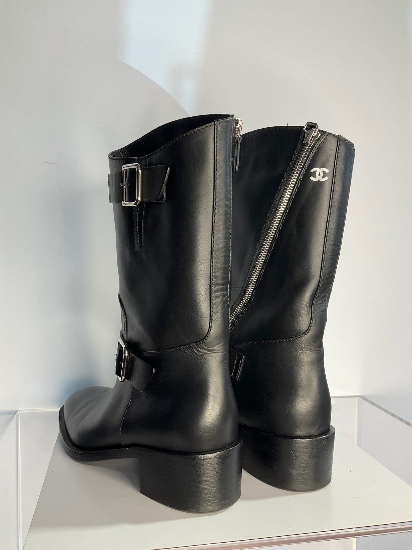 Chanel moto buckle boots 40