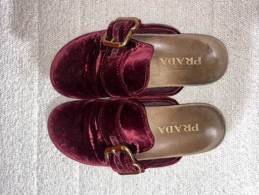 Prada Burgundy Velvet Mules 37 1/2