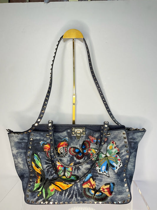 Valentino Denim Rockstud Tote Bag