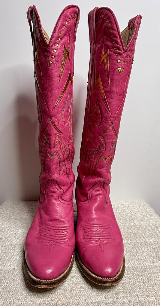 City Boots Magenta & Gold Lightning Bolt 9