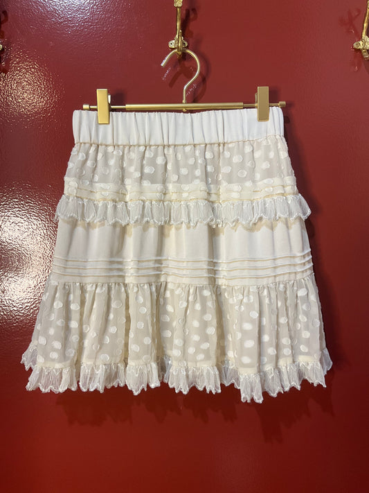 Alexis Cream Ruffle Mini Skirt XS