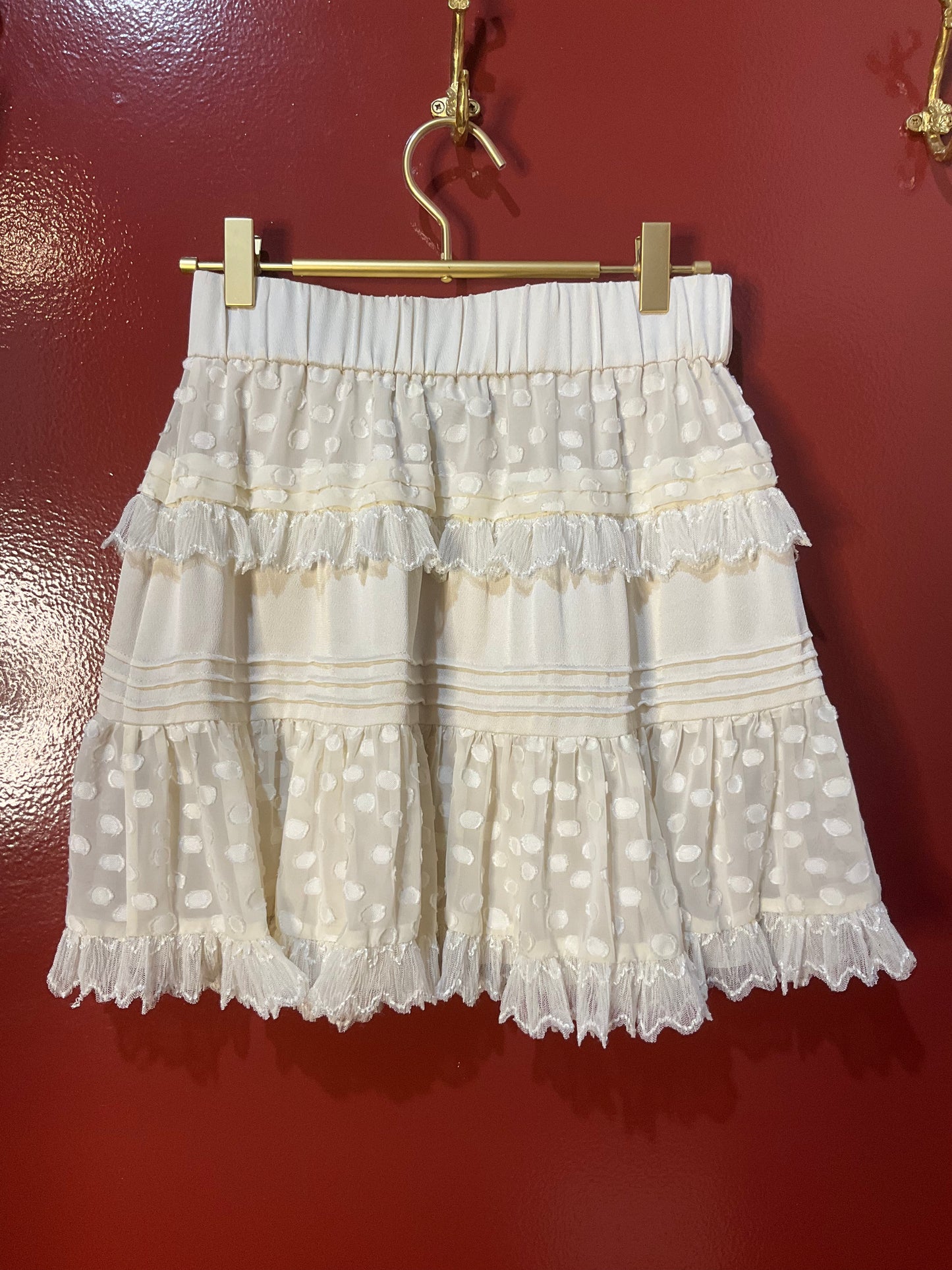 Alexis Cream Ruffle Mini Skirt XS