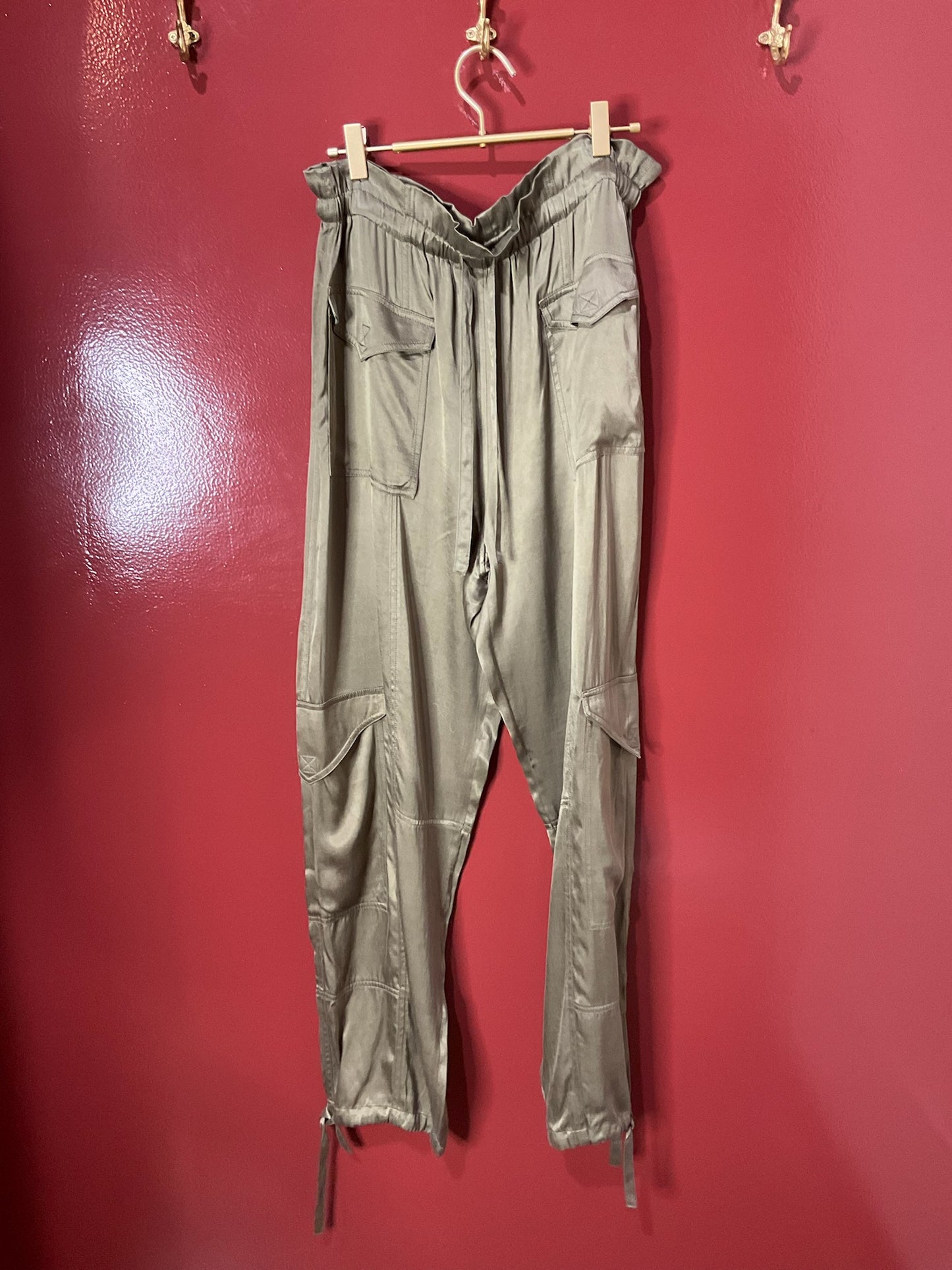 Ganni Army Green Silk Pants 8