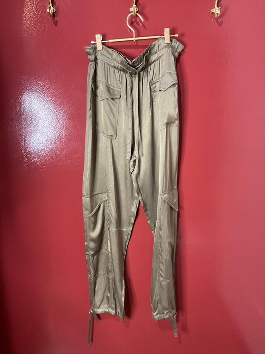 Ganni Army Green Silk Pants 8