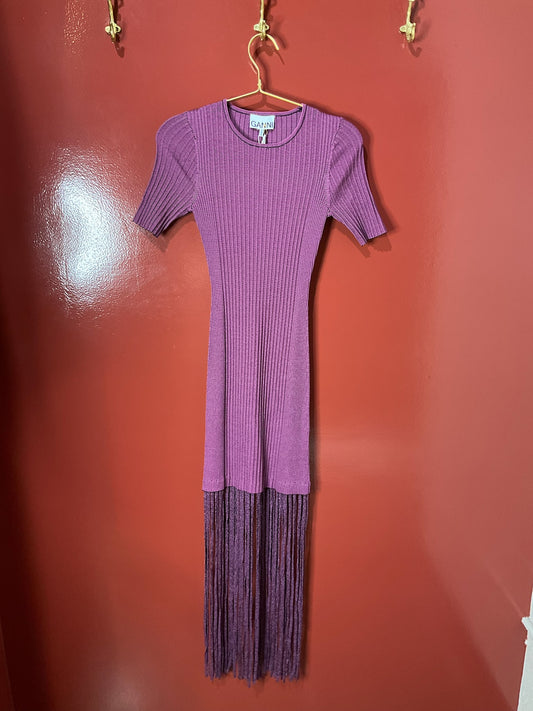 Ganni long purple tassle dress XS