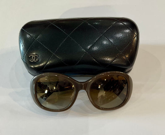 Chanel Gray Leather Patch Sunglasses