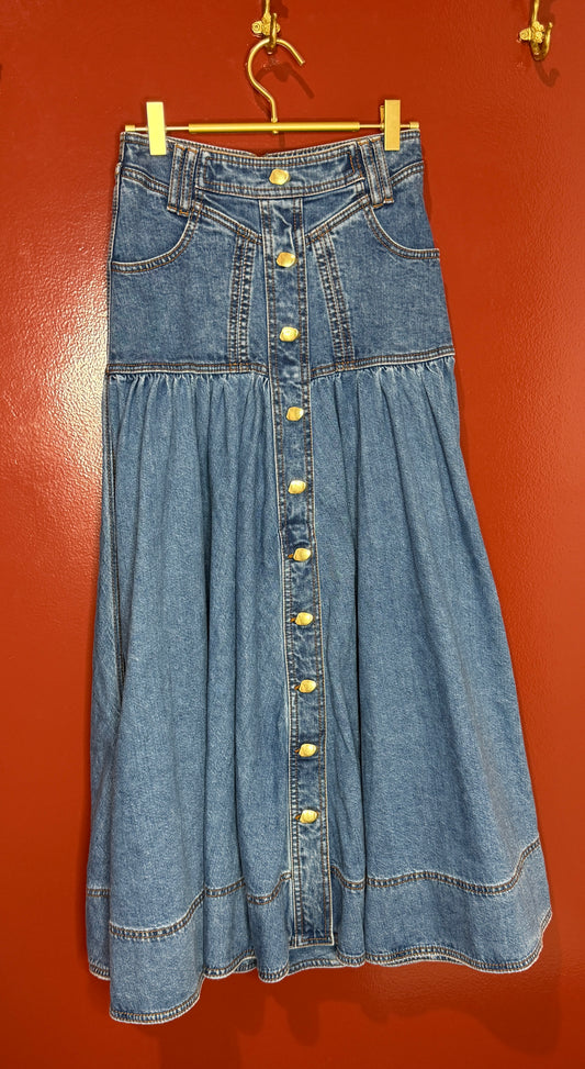 Aje Belmond Denim Midi Skirt 6 90s Wash
