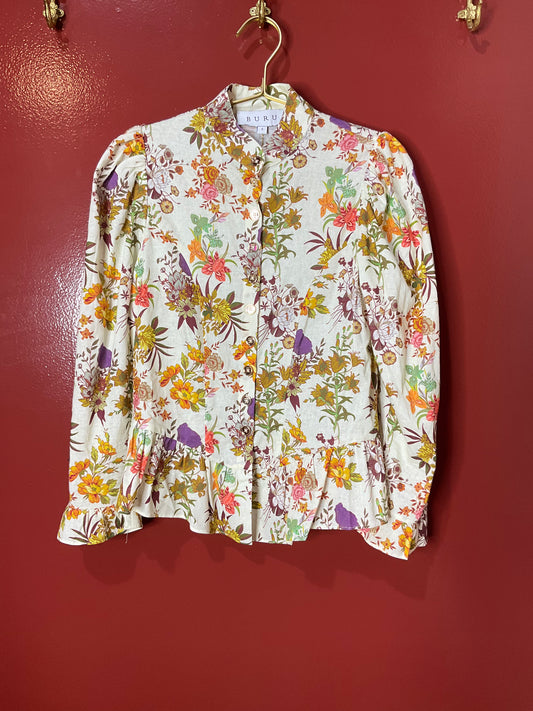 BURU Floral Button Down Blouse S