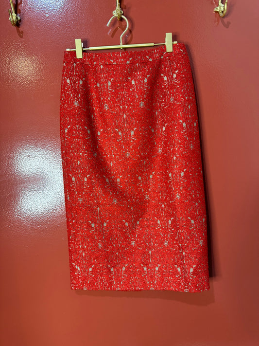 Tory Burch Red Jacquard Pencil Skirt 4