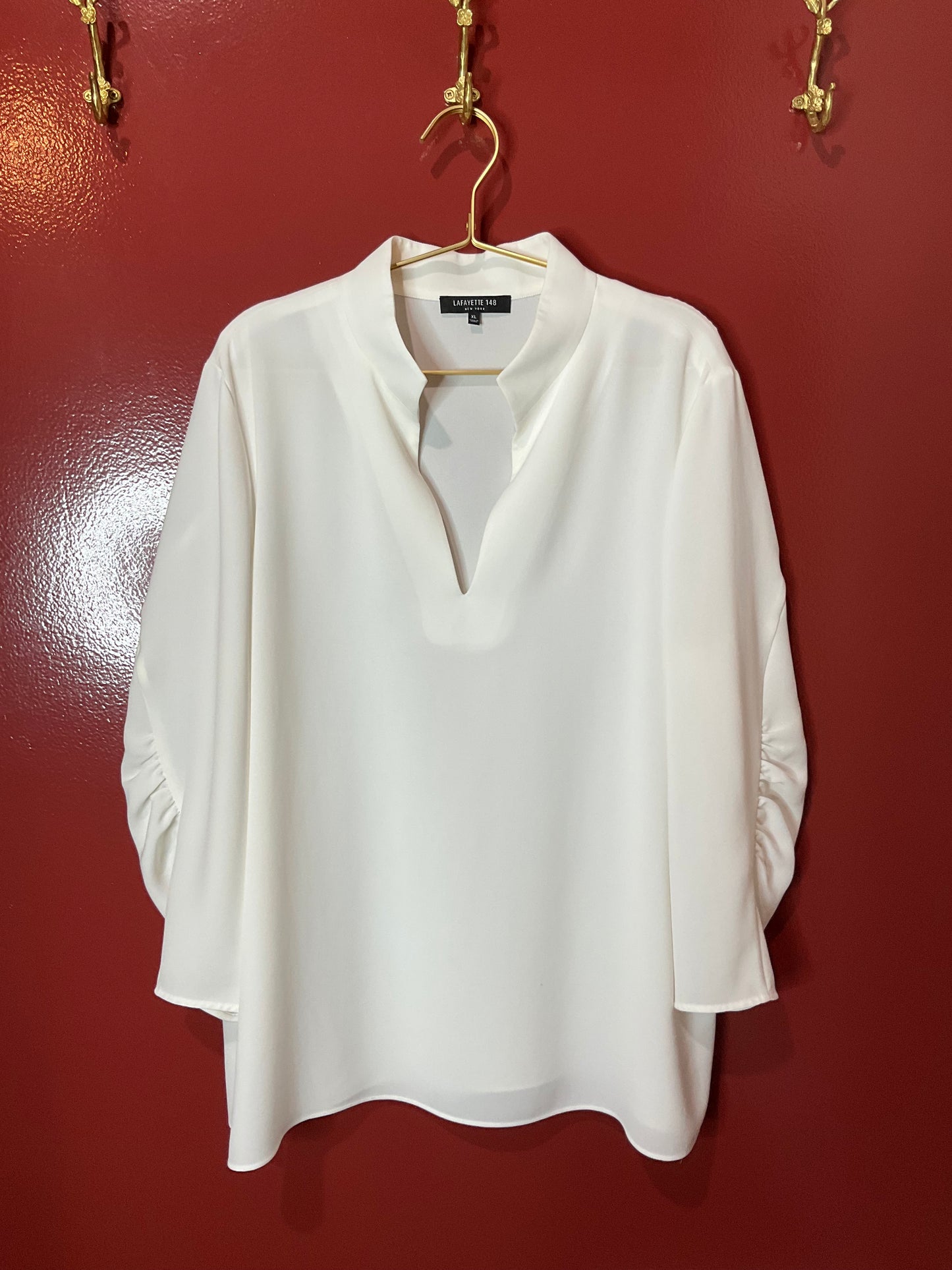 Lafayette 148  White Bracelet Sleeve Popover Blouse XL