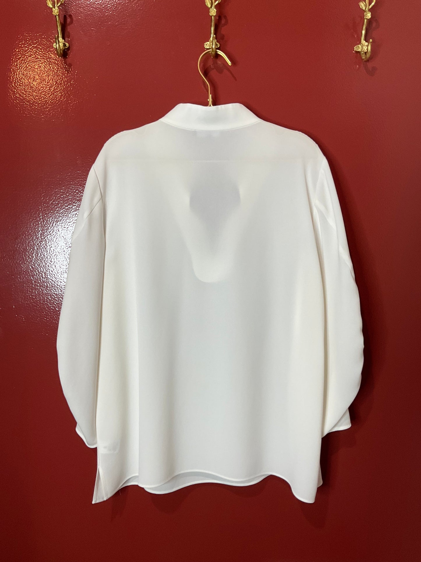 Lafayette 148  White Bracelet Sleeve Popover Blouse XL